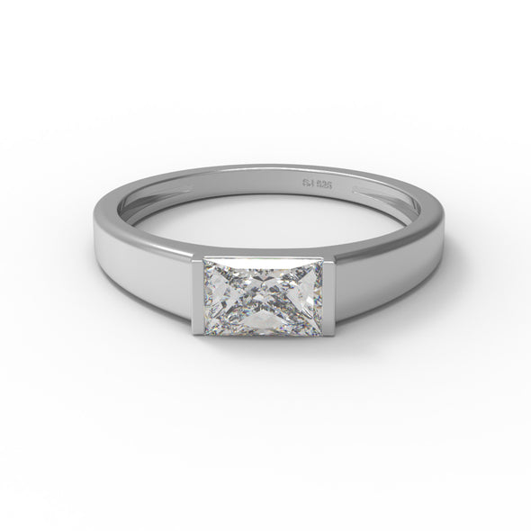 Bezel Set 0.80 Ctw Rectangle Moissanite Diamond 925 Silver Solitaire Men's Wedding Ring