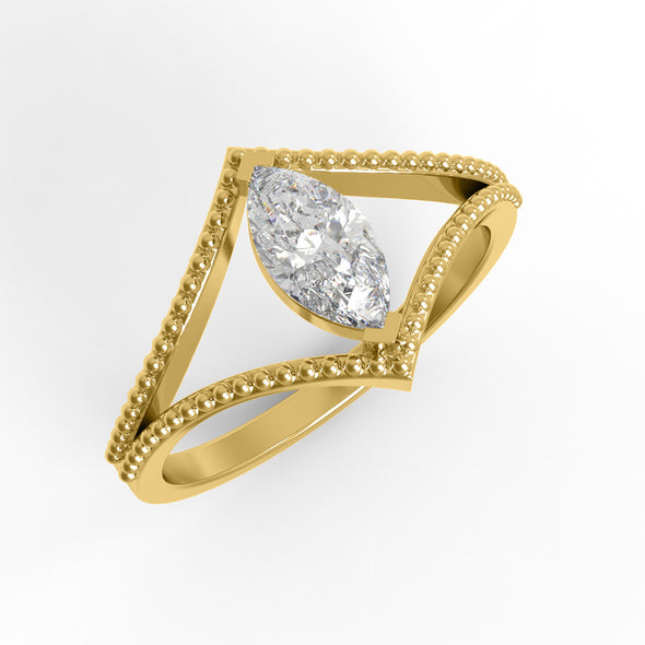 0.50 Ctw Marquise Shape Moissanite Diamond 925 Sterling Silver Split Shank Halo Beaded Women Ring