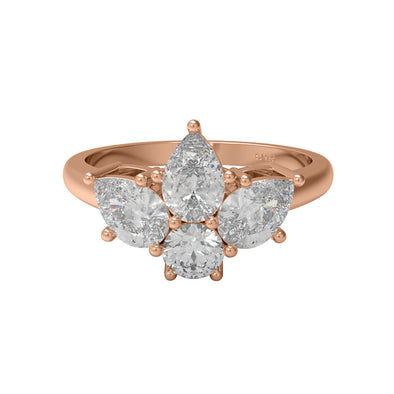 1.57 Ctw Pear Shape Moissanite Diamond 925 Sterling Silver Half Flower Four Stone Cluster Women Wedding Ring