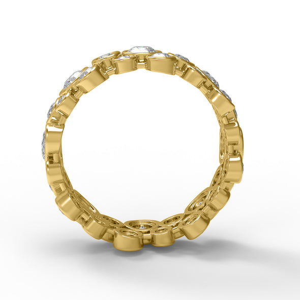 Bezel Set Ring 1.54 Ctw Round Shape Moissanite Diamond 925 Sterling Silver Bubble Design Women Engagement Ring