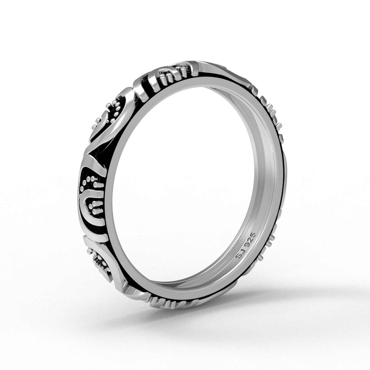 Tribal Pattern Band Oxidized Boho Design Ring - Sterling Silver