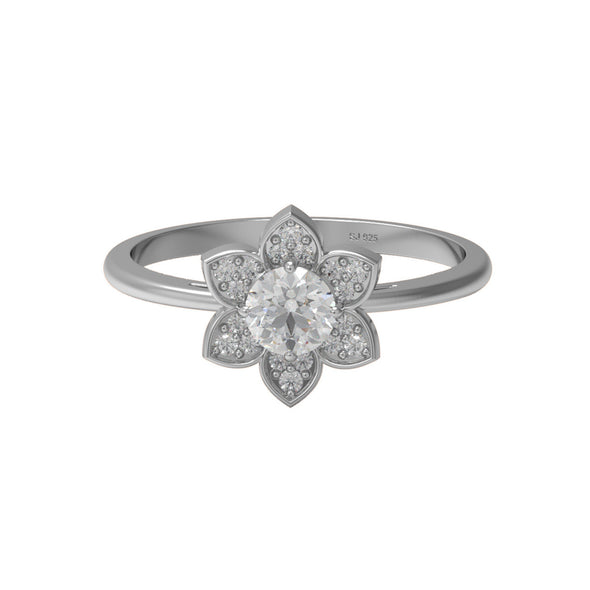 4MM Round Moissanite Diamond 925 Sterling Silver Daisy Flower Ring