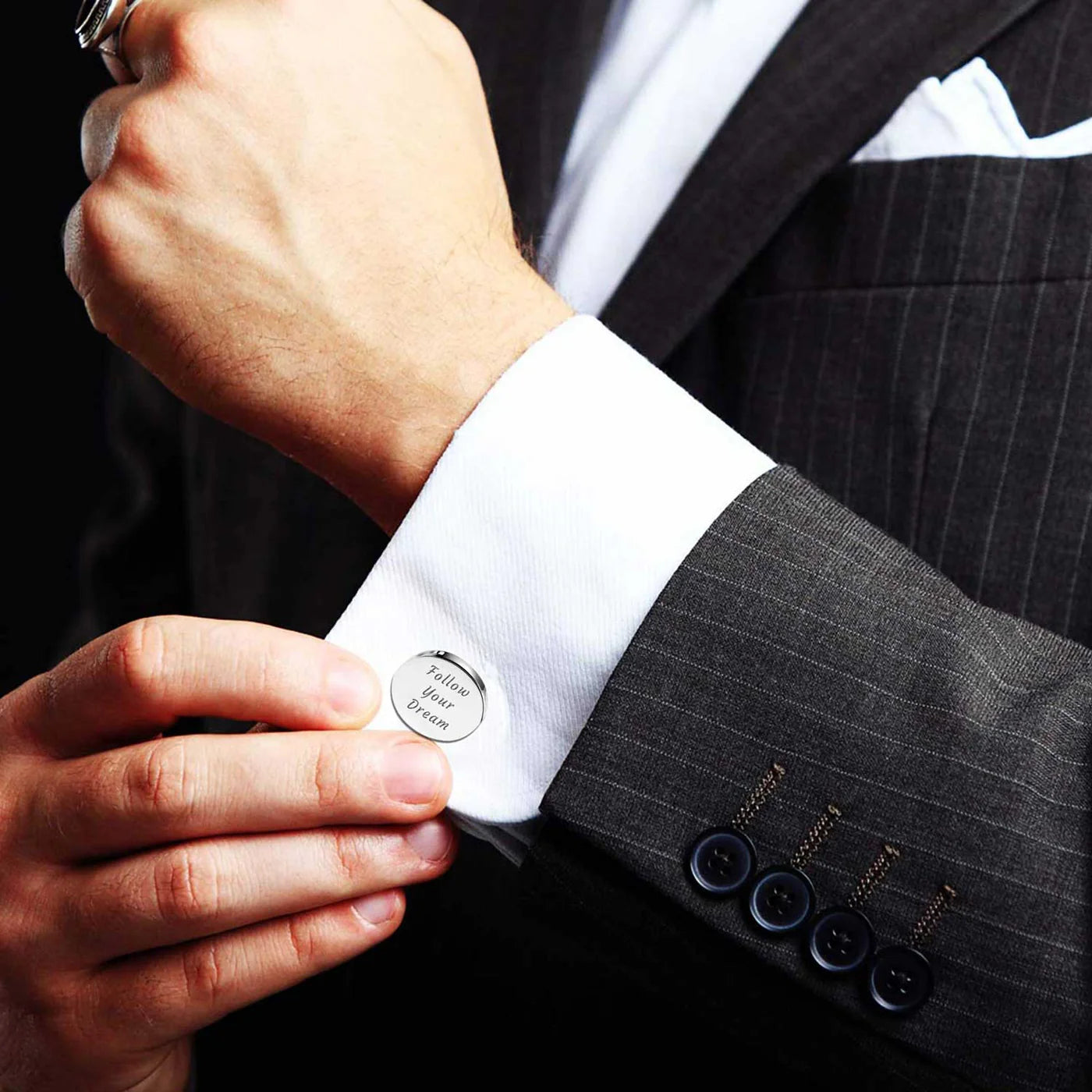 Inspirational Engraved Cufflinks – "Follow Your Dream"