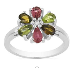 925 Sterling Silver Multi Tourmaline Ring Unique Bridal Promise Ring Pear Shaped Gemstone Ring