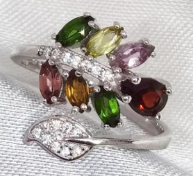 Multi Tourmaline Gemstone Ring Antique Style Cluster Wedding Ring For Women Unique Promise Ring