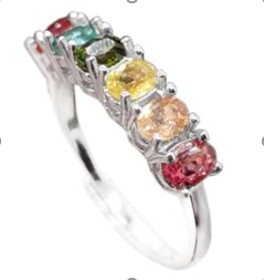 3.00 Ctw Oval Shaped Multi Tourmaline Ring Vintage Bridal Gift Ring Unique Silver Plated Ring
