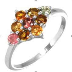 Round Shaped Multi Tourmaline 925 Sterling Silver Tourmaline Wedding Ring Antique Style Bridal Ring