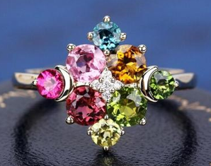 Unique Multi Color Tourmaline Gemstone Ring For Women 925 Sterling Silver Wedding Ring
