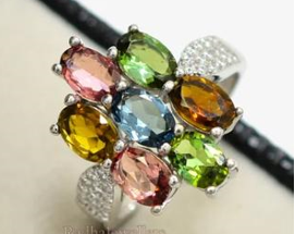Oval Shaped Multi Tourmaline Engagement Ring Vintage Solitaire Ring 925 Sterling Silver Bridal Ring