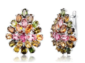Oval Shaped Multi Tourmaline Earrings Vintage Style Tourmaline Earrings Unique October Birthstone Earrings