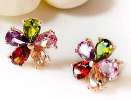 Floral Studs Earrings For Women Multi Color Tourmaline Earrings 925 Sterling Silver Engagement Gift