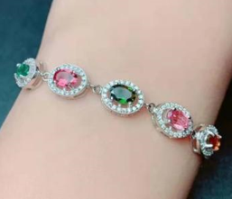 Oval Shaped Multi Tourmaline Engagement Bracelet Vintage Bio Color Stone Bracelet For Women