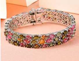 Multi Color Tourmaline Engagement Gift Bracelet 925 Sterling Silver Cluster Wedding Bracelet