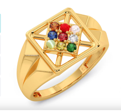 Geometric Star Design for Men Navratna Ring - Sterling Silver