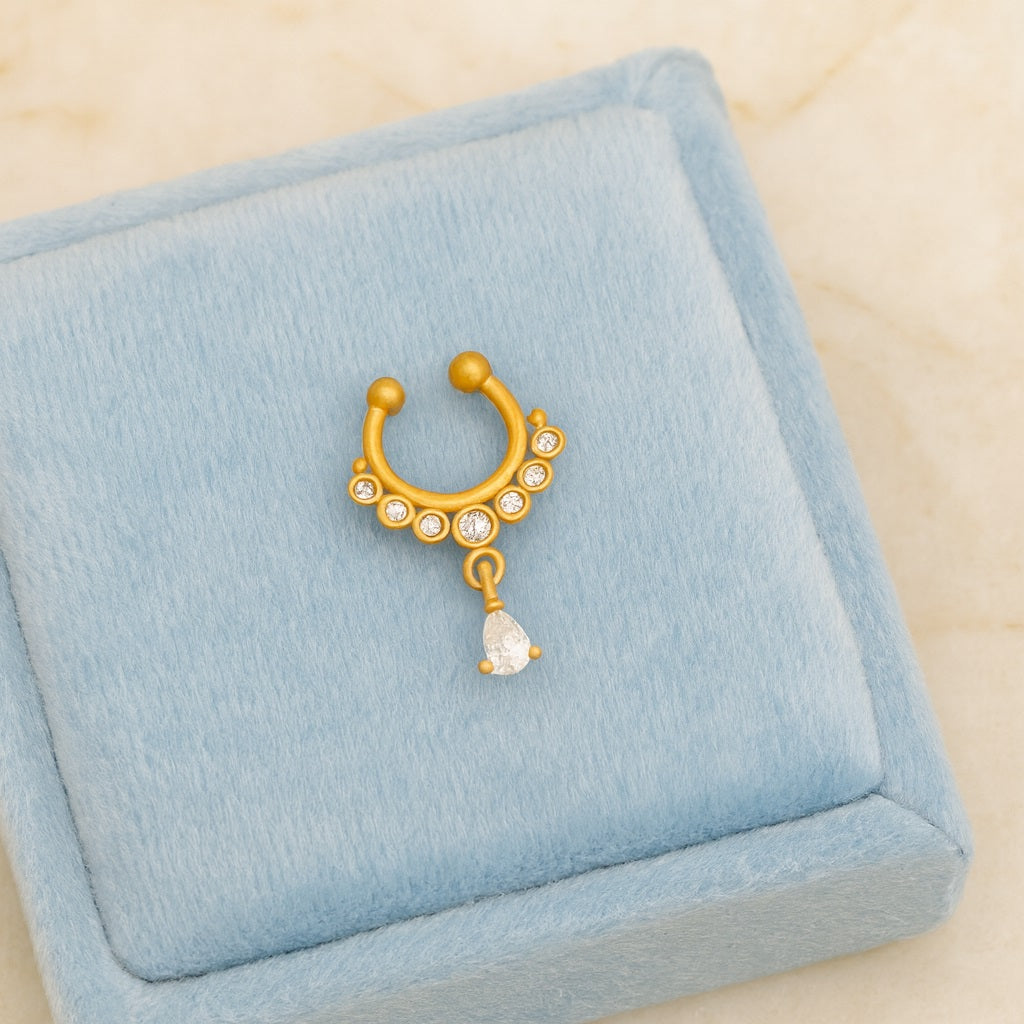 White CZ with Teardrop Dangle Nose Pin – Sterling Silver Gold Plated