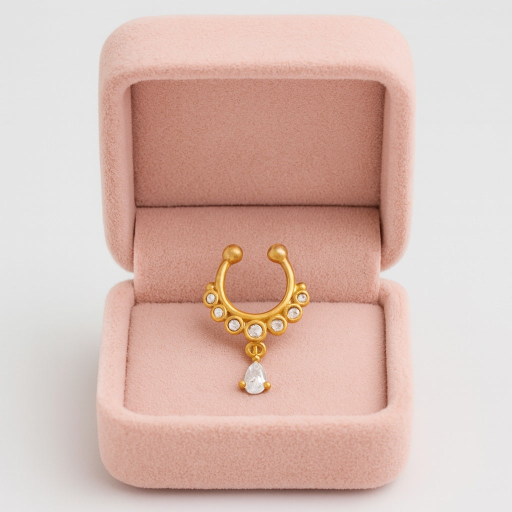 White CZ with Teardrop Dangle Nose Pin – Sterling Silver Gold Plated