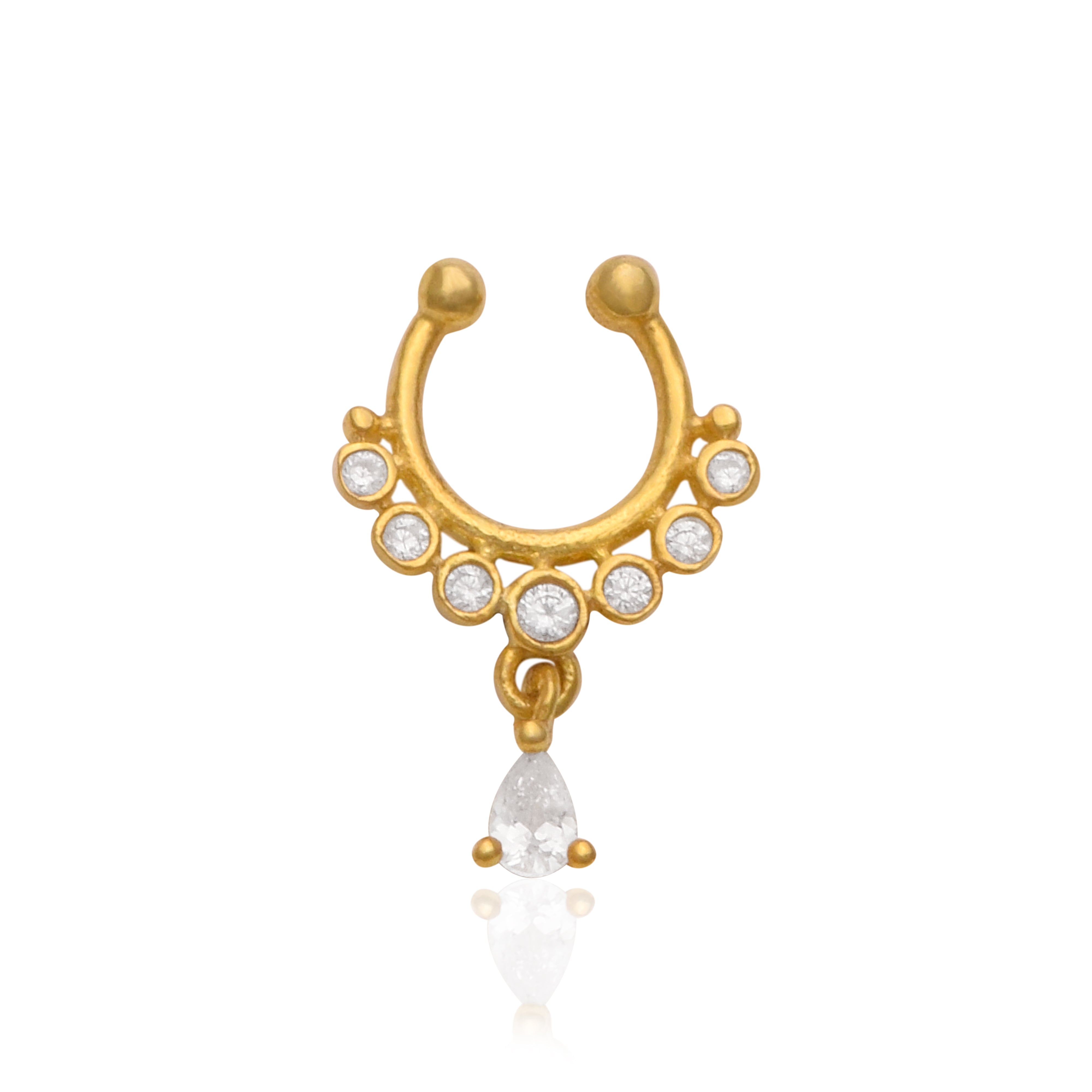 White CZ with Teardrop Dangle Nose Pin – Sterling Silver Gold Plated
