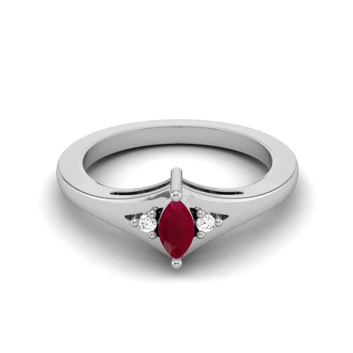 Ruby V-Shape Band Accents Designer Ring – Sterling Silver