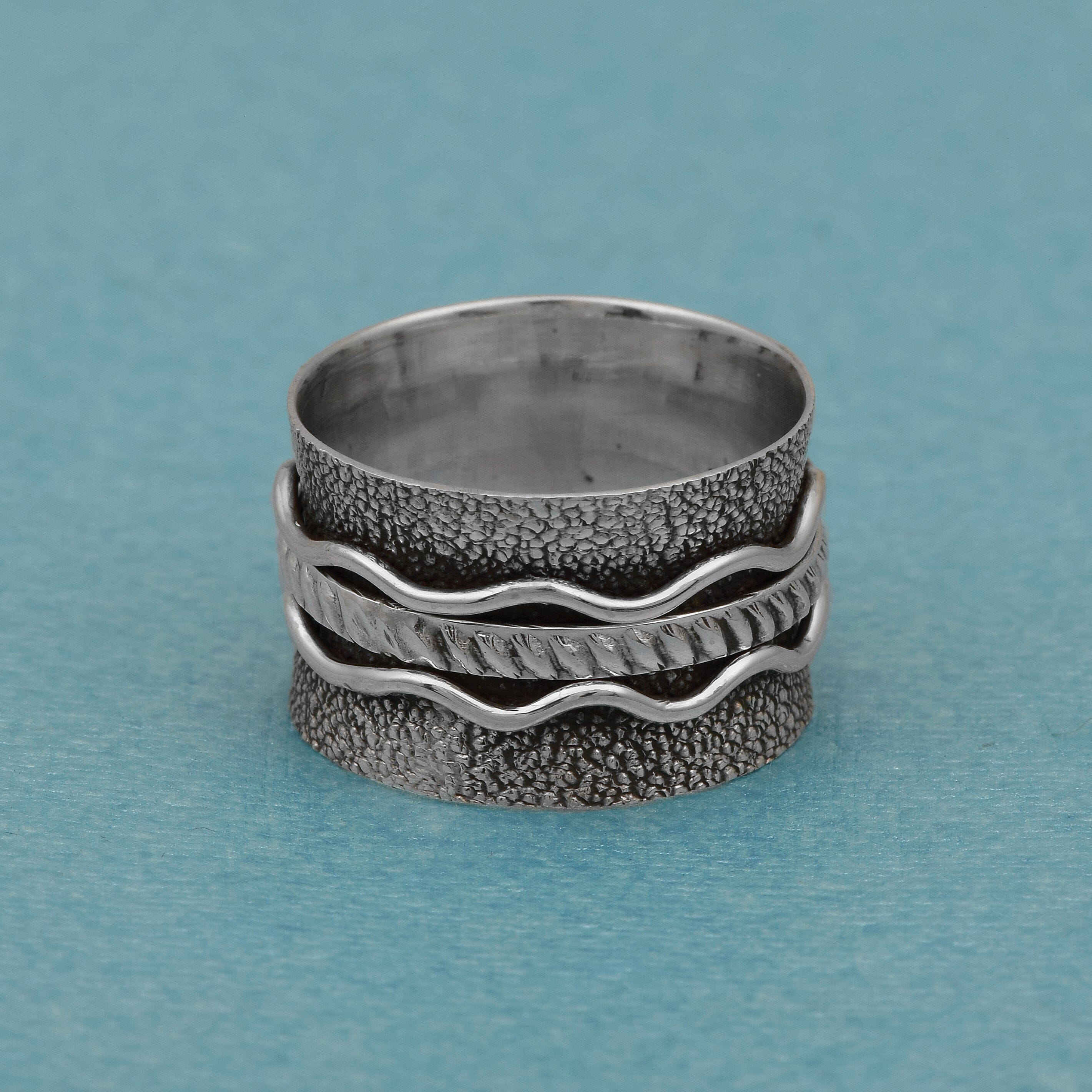 3 Spinner Wires Textured Spinner Ring - Sterling Silver Rings SHINE JEWEL 