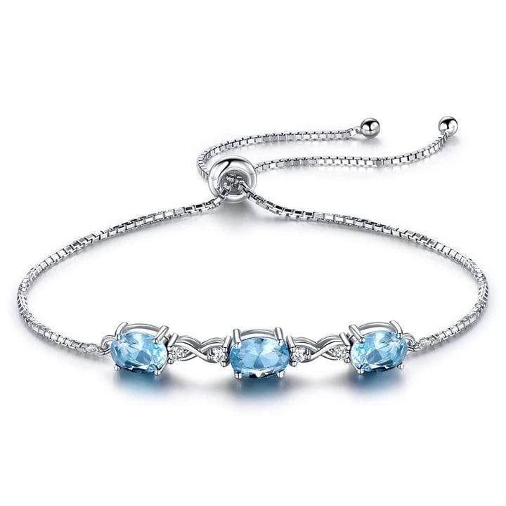 Blue Topaz and Diamond Tennis Bracelet - Unique White Gold Fine Jewelry -  December Birthstone Gemstone Gift
