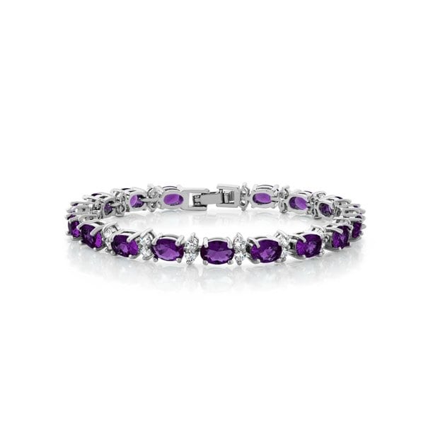925 Sterling Silver Tennis Bracelet Studded With Natural Amethyst Gemstone  Jewelry