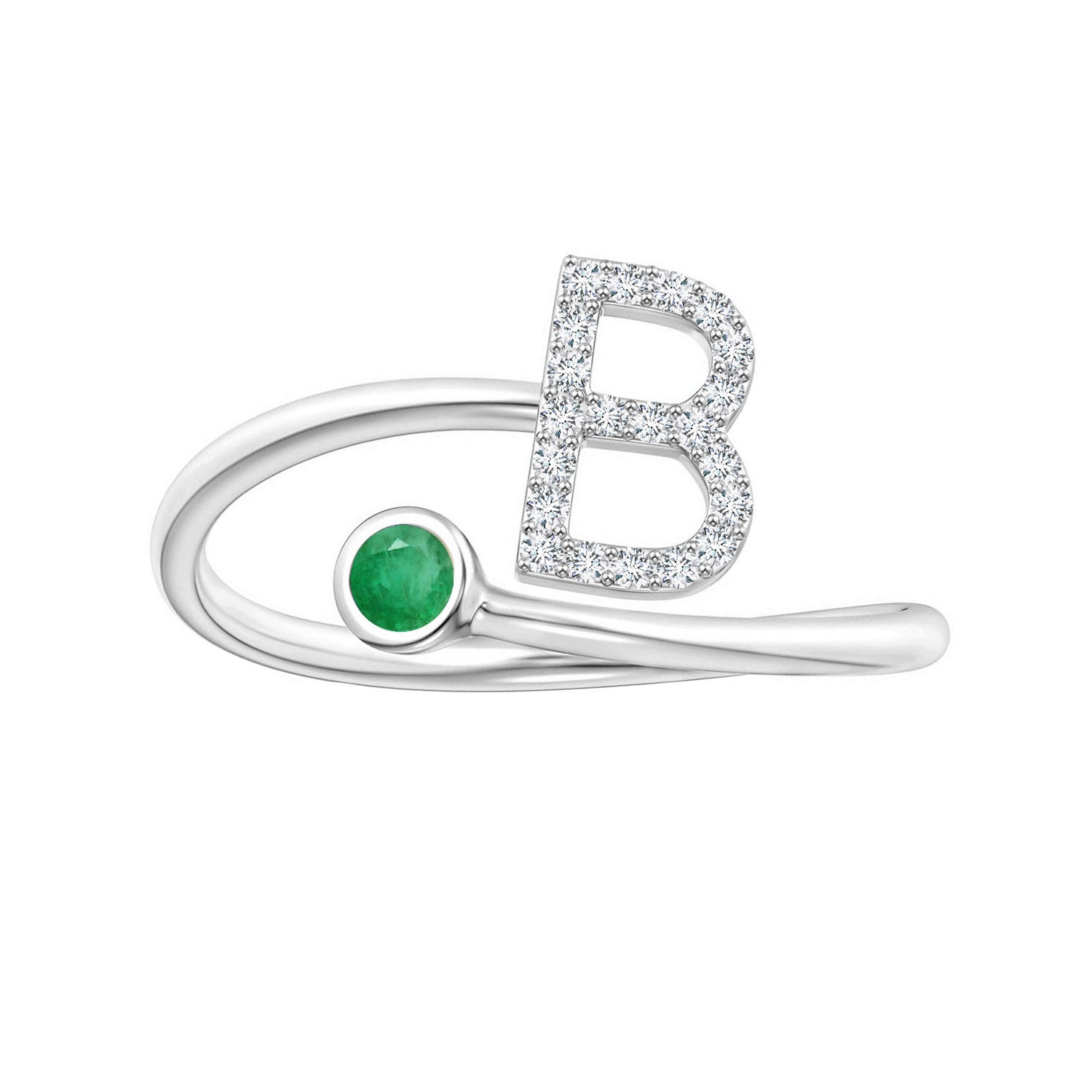 Emerald Initials Alphabet Ring - Sterling Silver