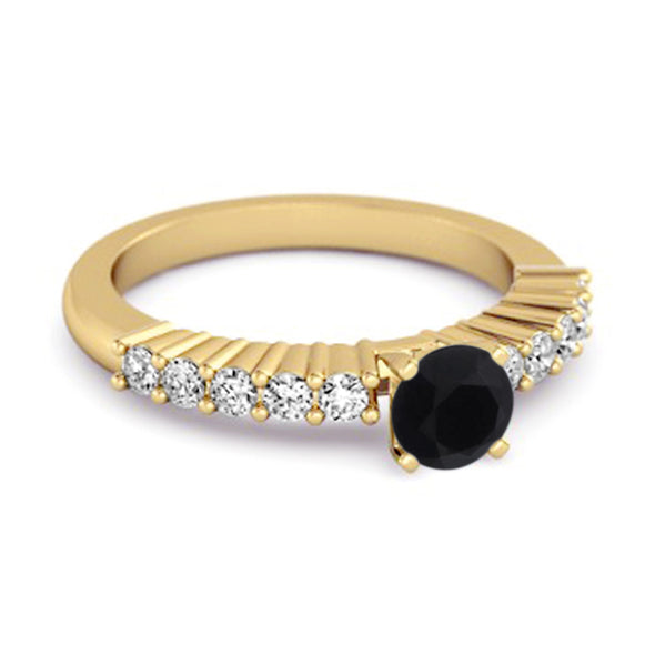 Solitaire Accents 0.10 Ctw Black Spinel 925 Silver Bridal Ring