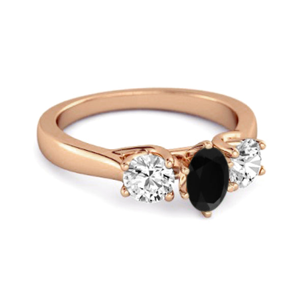 Three Stone Natural Black Spinel 925 Sterling Silver Engagement Ring