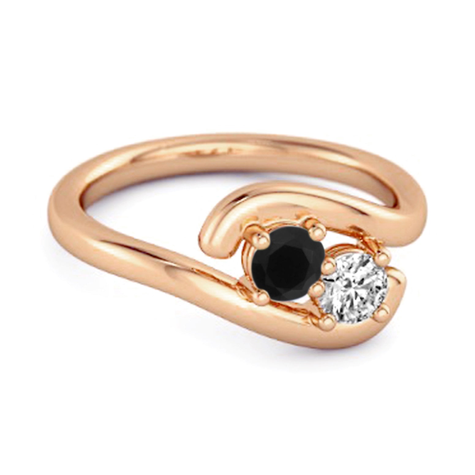 Black Spinel Two-Stone Bypass Ring - Sterling Silver