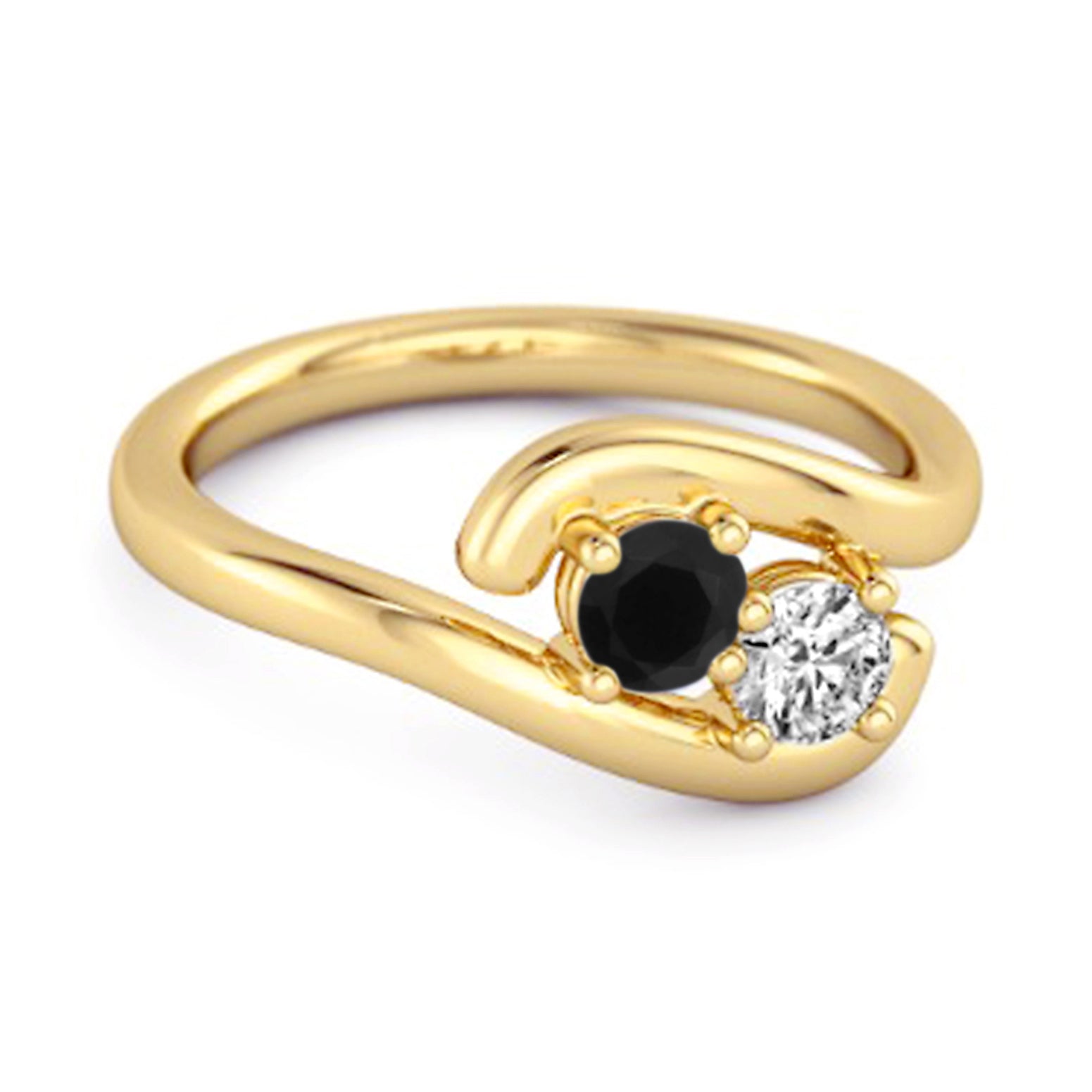 Black Spinel Two-Stone Bypass Ring - Sterling Silver