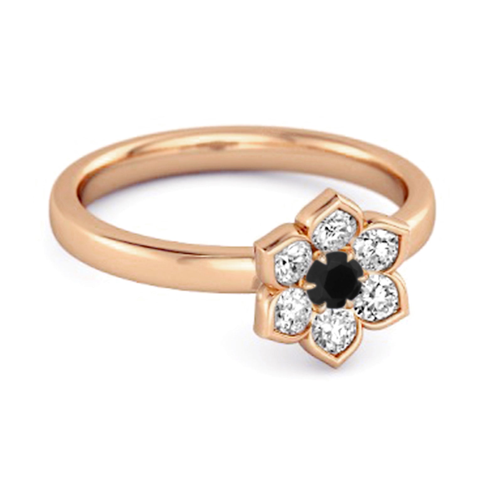 Black Spinel Floral Cluster Ring - Sterling Silver