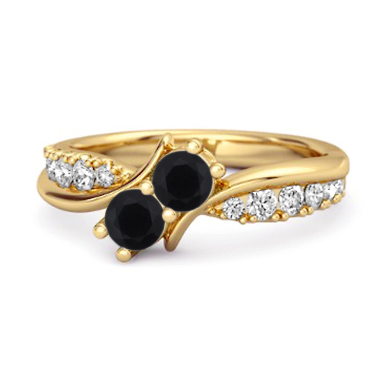 Black Spinel Twin Stone Pavé Bypass Ring - Sterling Silver