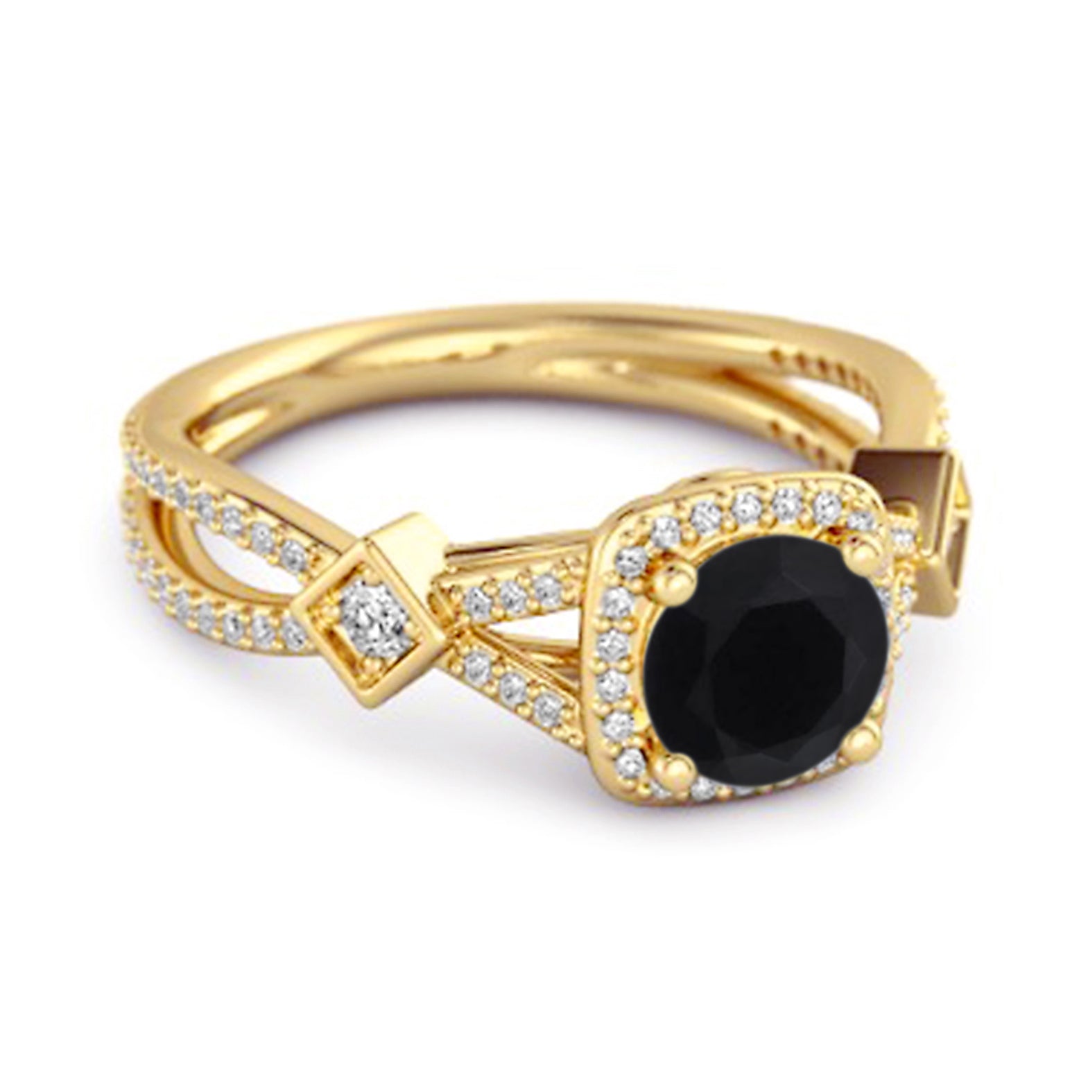 Black Spinel Vintage Halo Art Deco Ring - Sterling Silver