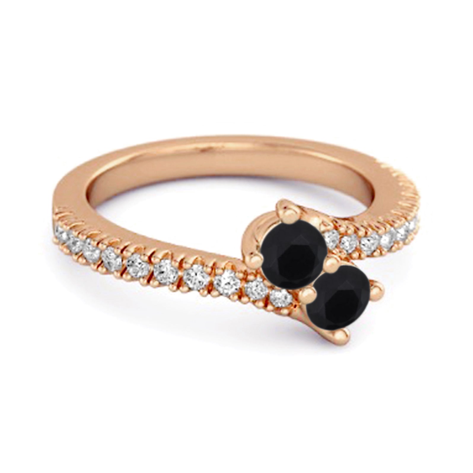 Black Spinel Twin Stone Pavé Bypass Ring - Sterling Silver