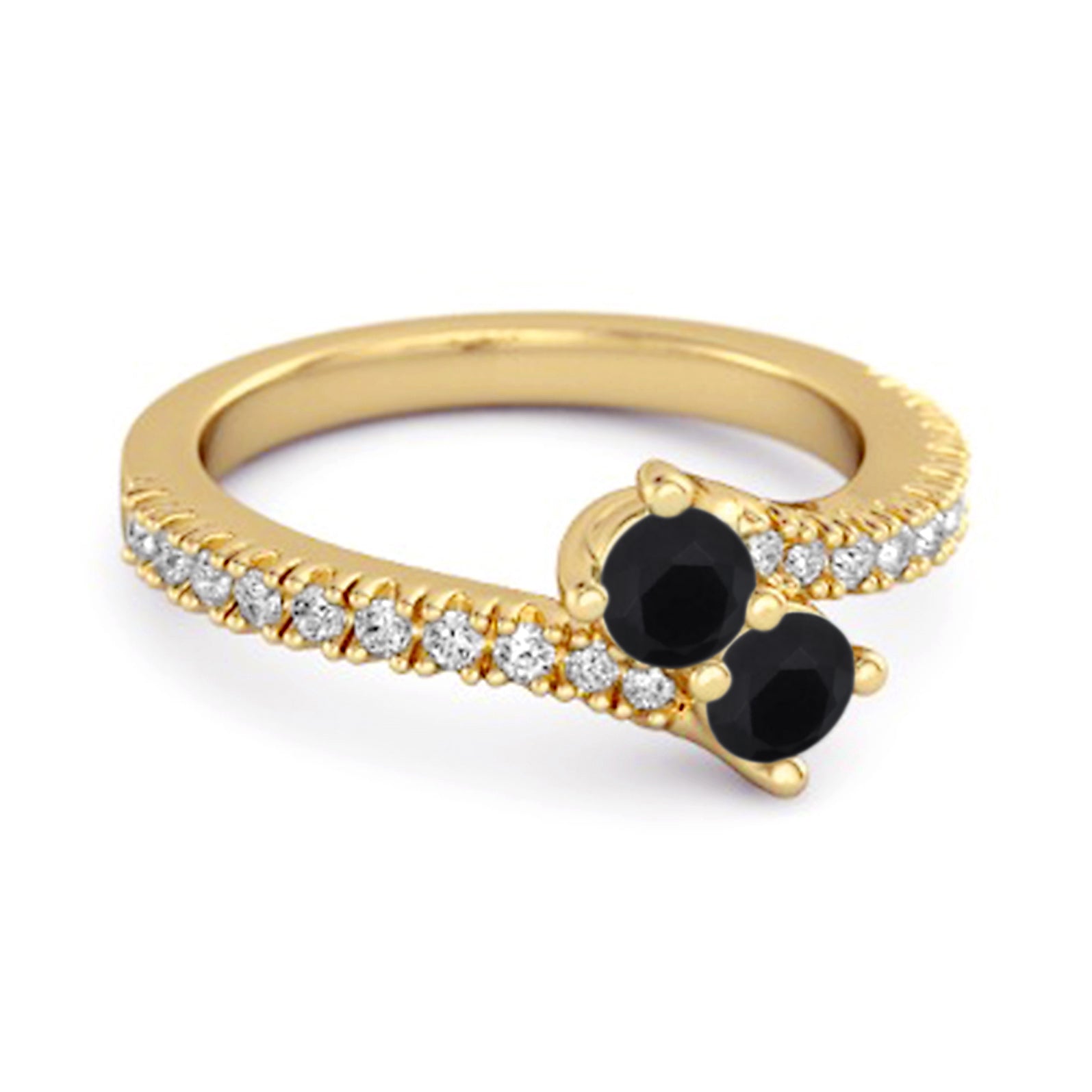 Black Spinel Twin Stone Pavé Bypass Ring - Sterling Silver
