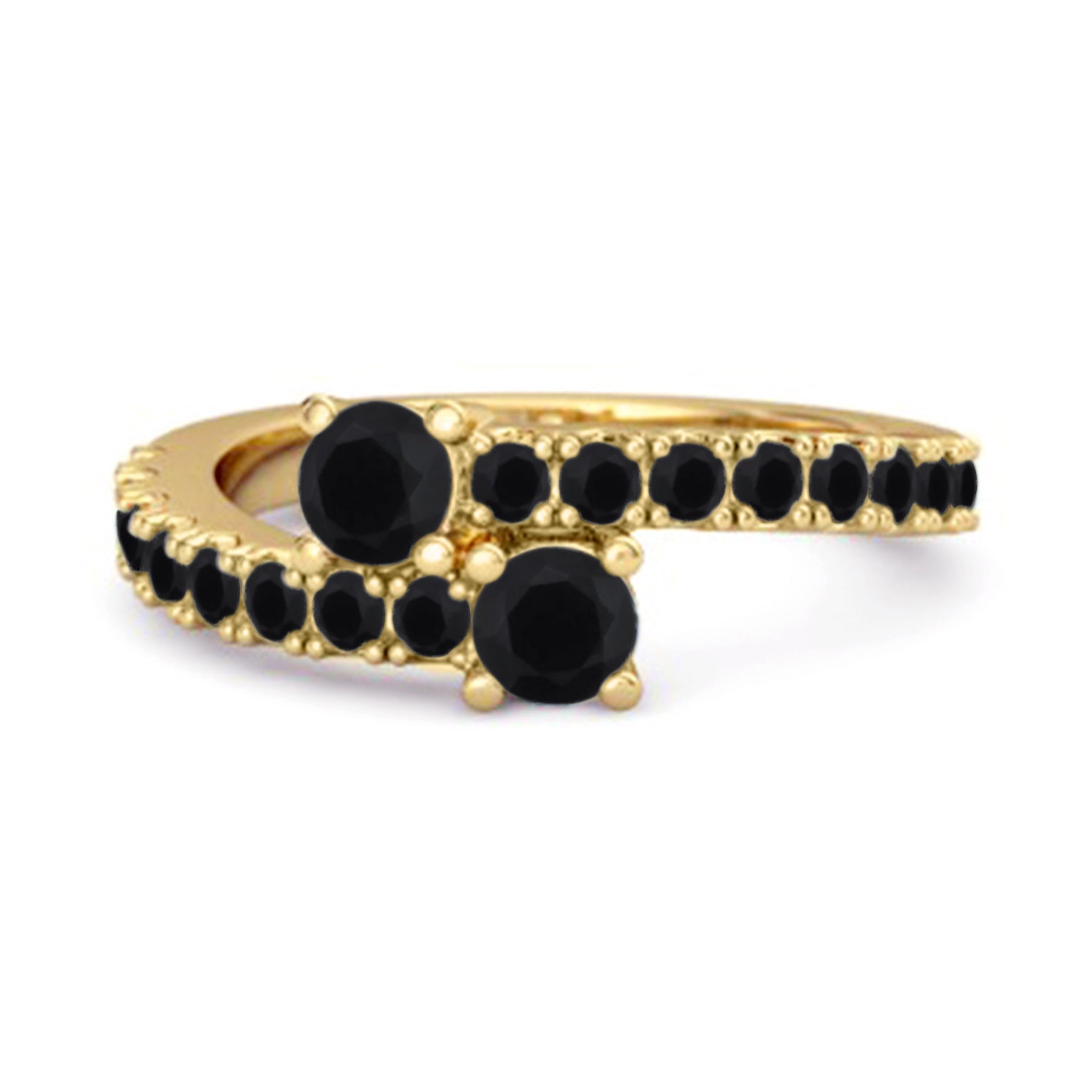 Black Spinel Twin Stone Pavé Bypass Ring - Sterling Silver