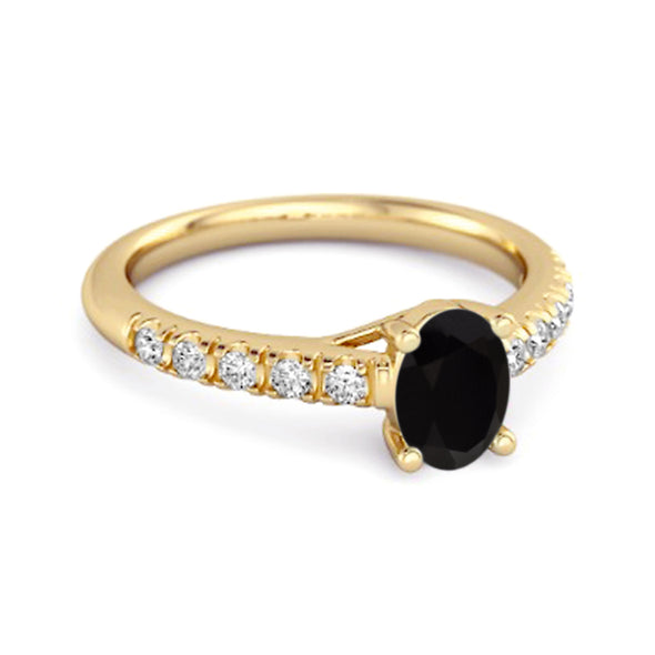 Solitaire Black Spinel 925 Sterling Silver Floating Halo Bridal Ring