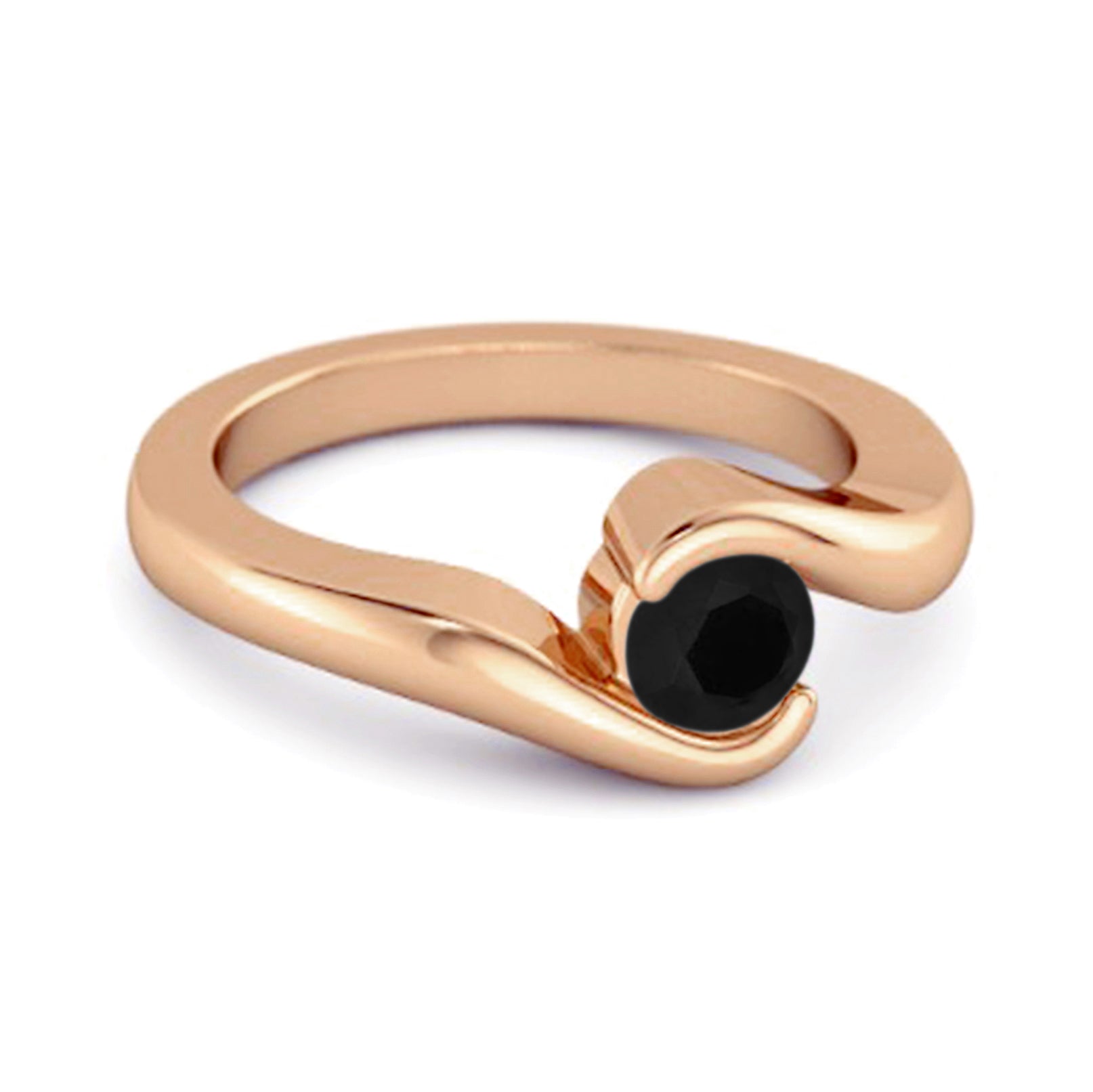 Black Spinel Modern Bypass Band Ring - Sterling Silver