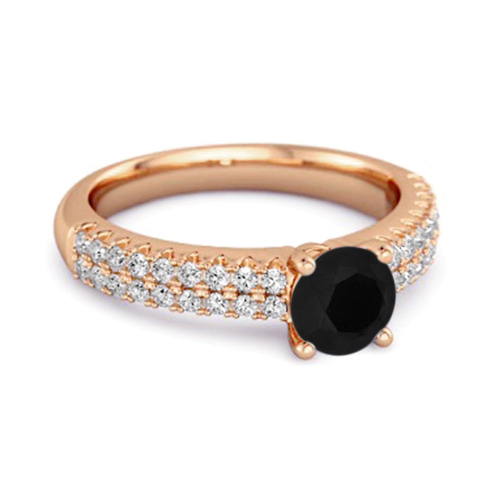 Black Spinel Double Pavé Band Ring - Sterling Silver