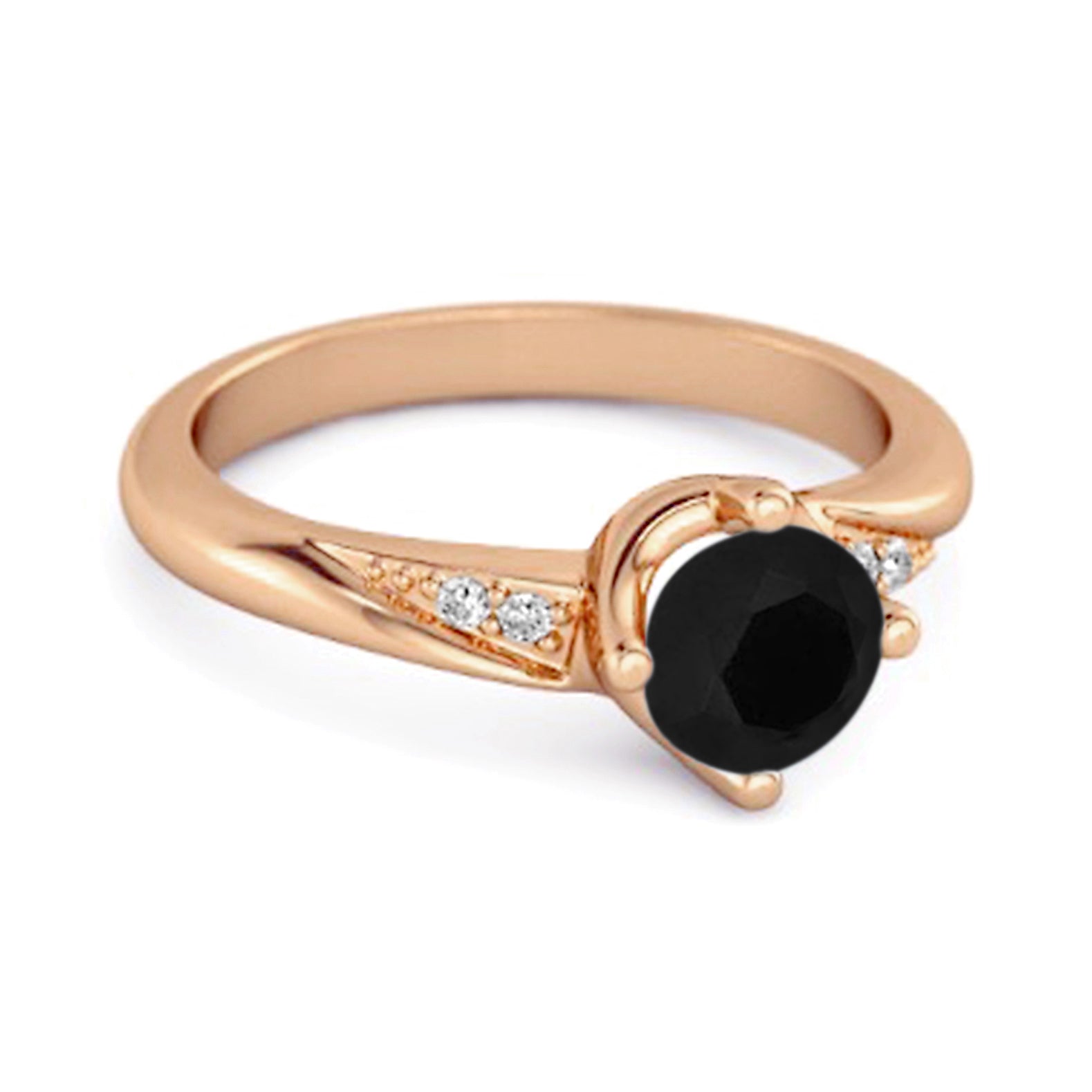 Black Spinel Classic Solitaire with Accent CZ Ring - Sterling Silver