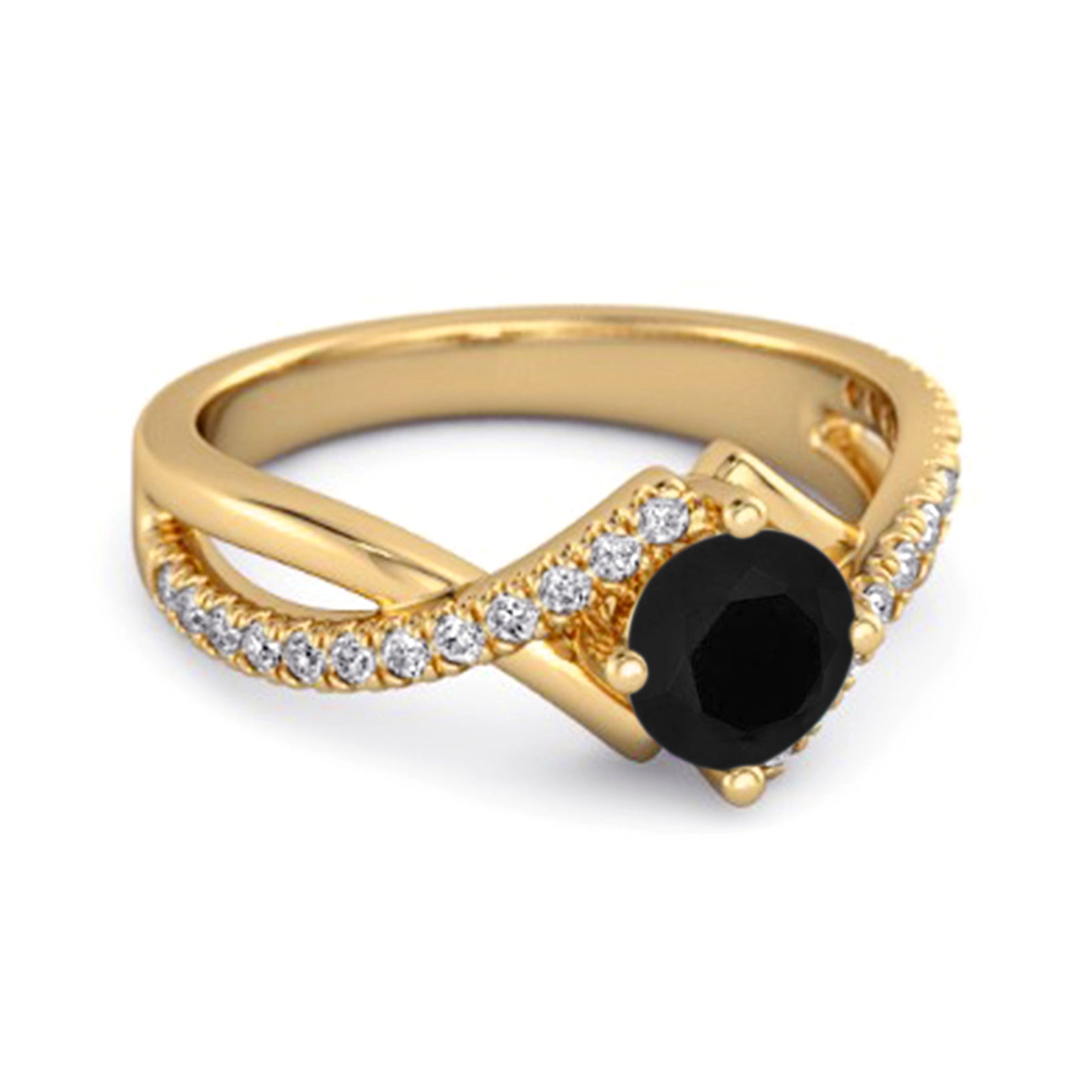 Black Spinel Split Band Crossover Pavé Ring - Sterling Silver