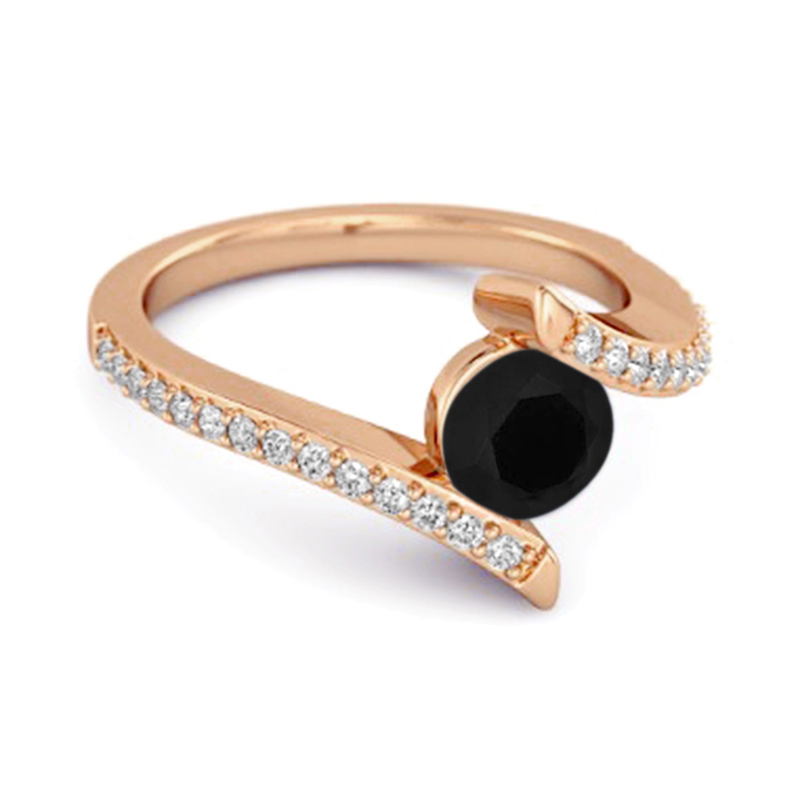 Black Spinel  Contemporary Pavé Bypass Ring - Sterling Silver
