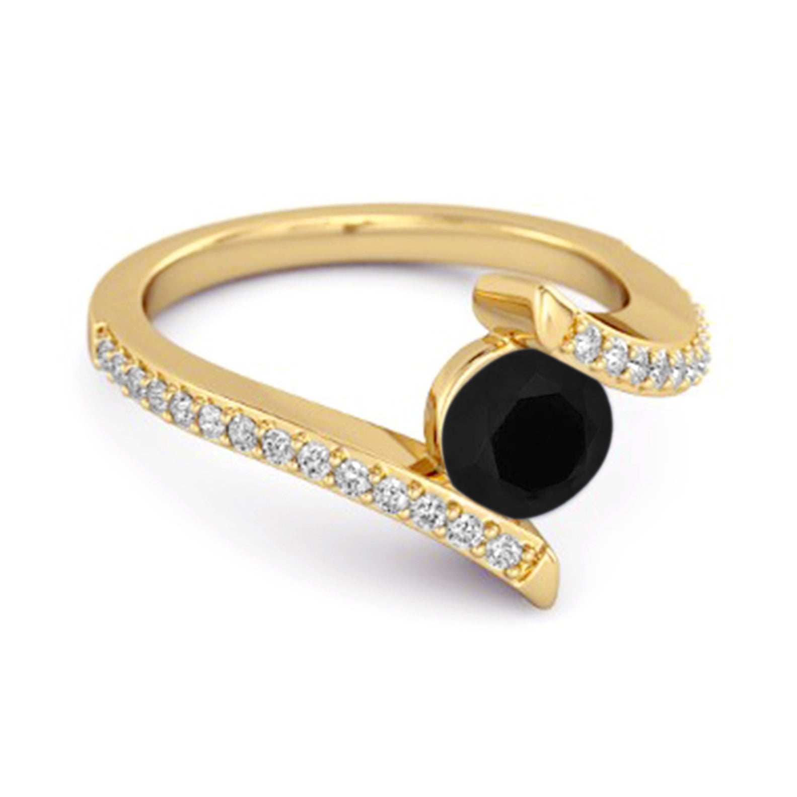 Black Spinel  Contemporary Pavé Bypass Ring - Sterling Silver