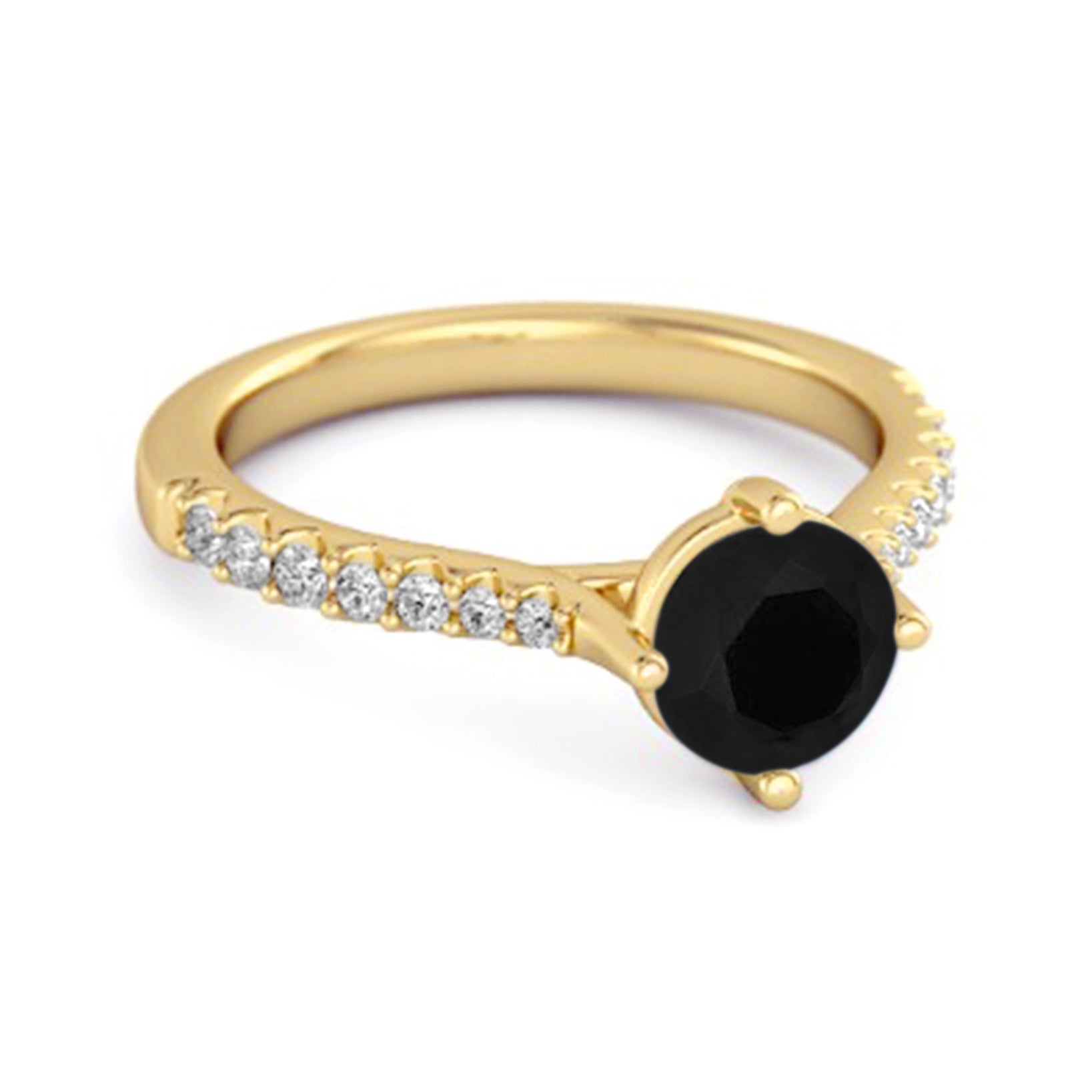 Black Spinel Classic Pavé Solitaire Ring - Sterling Silver
