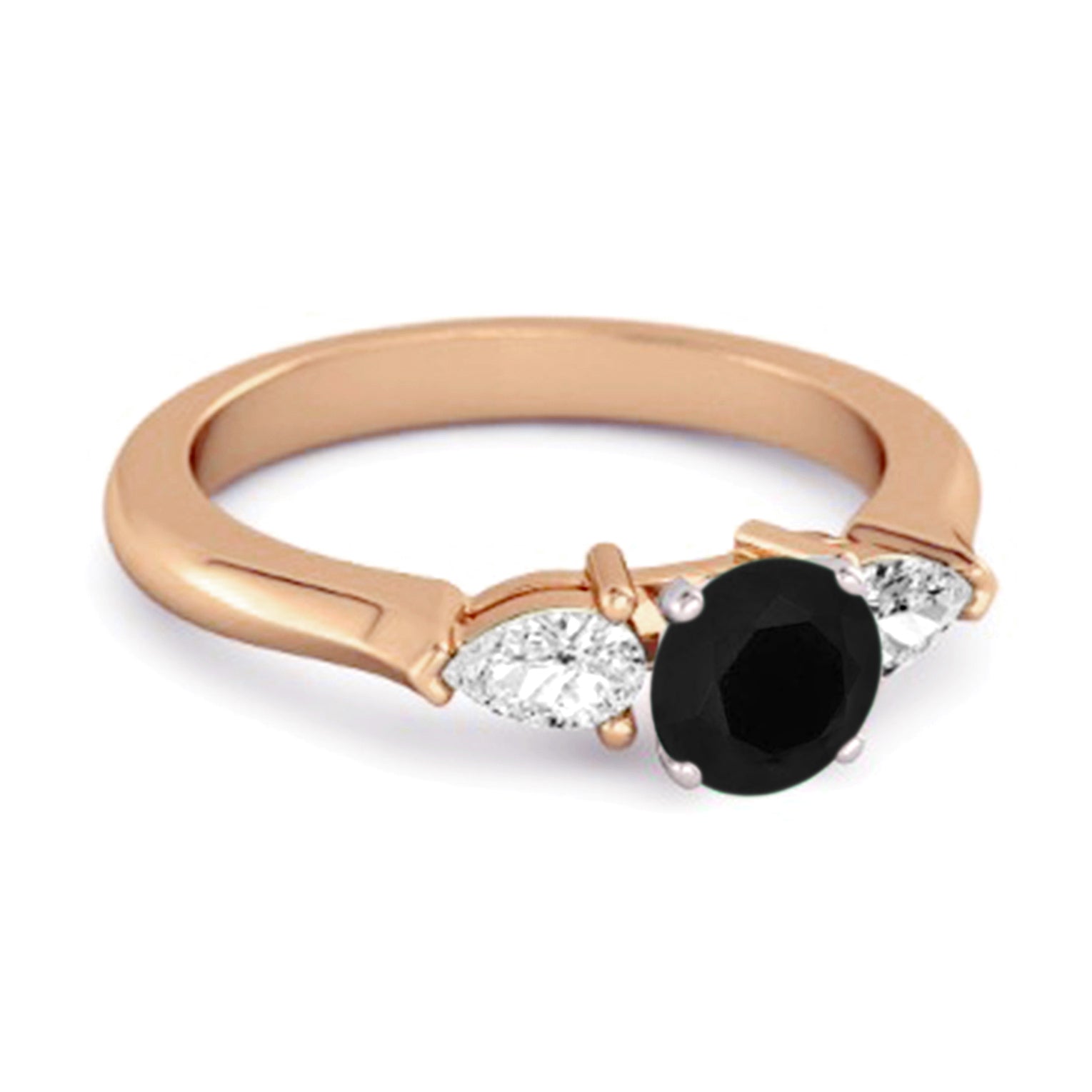 Black Spinel Three Stone Pear Accent Ring - Sterling Silver