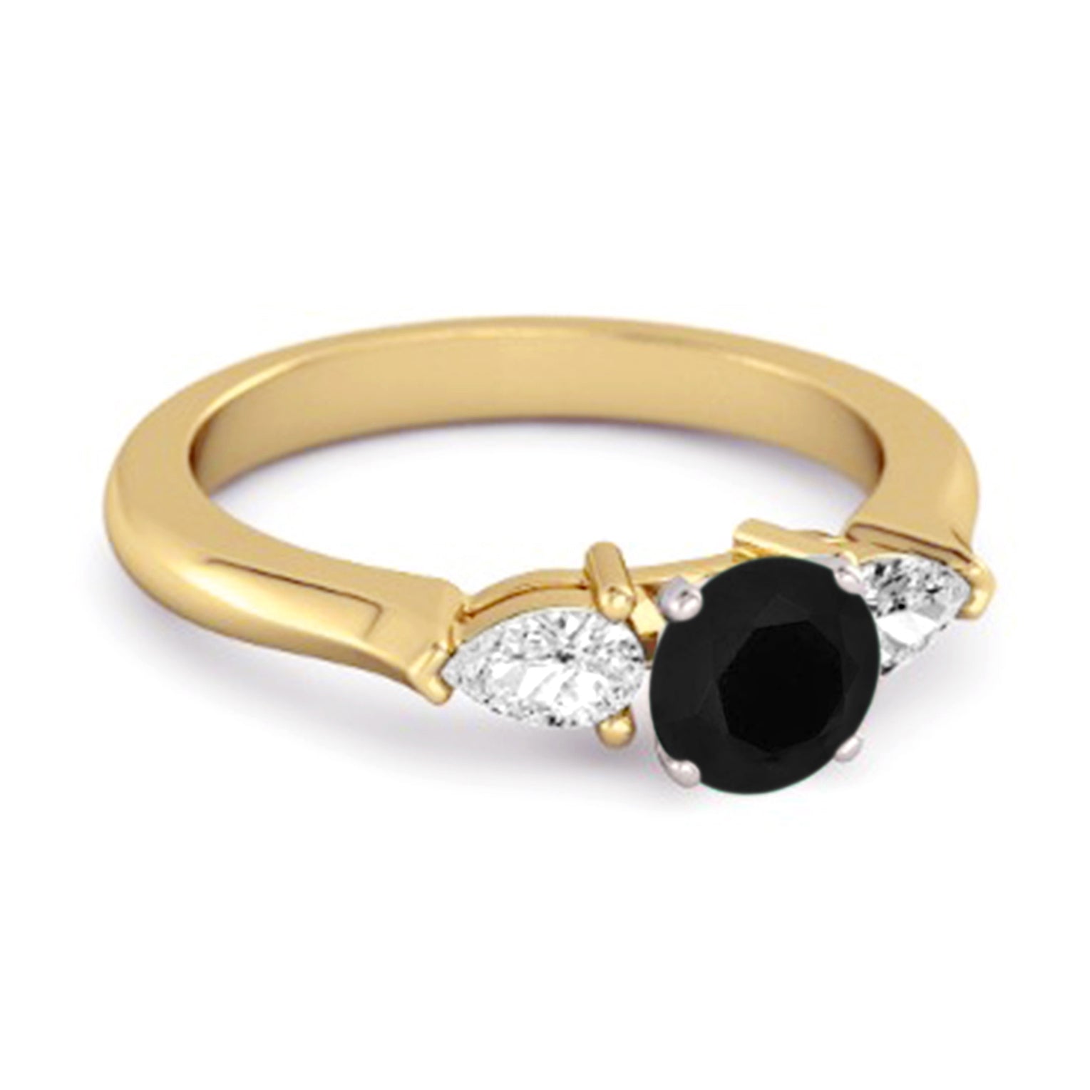 Black Spinel Three Stone Pear Accent Ring - Sterling Silver