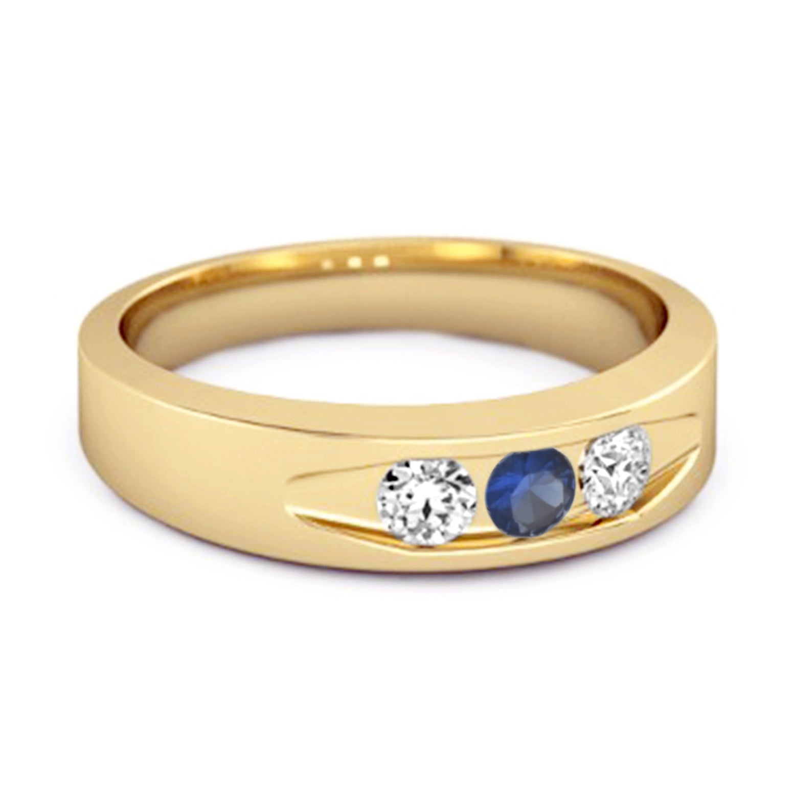 Blue Sapphire Three Stone Band Ring - Sterling Silver