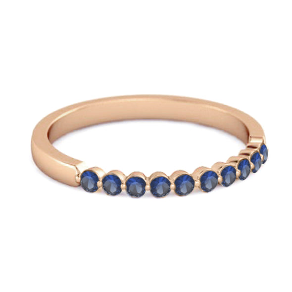 0.20 Ct Blue Sapphire Half Eternity Stacking Ring 925 Sterling Silver