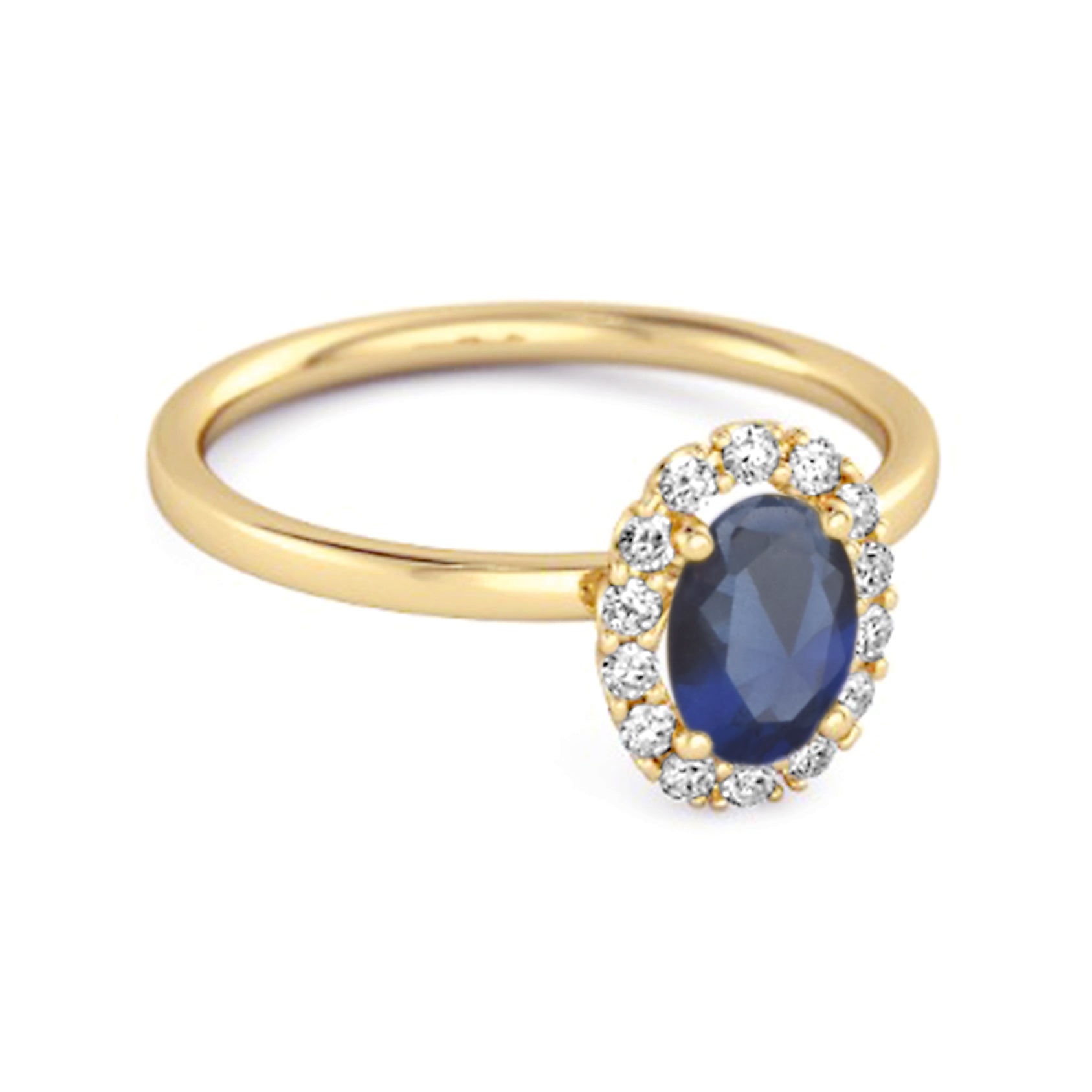 Blue Sapphire Solitaire Halo Accents Ring – Sterling Silver