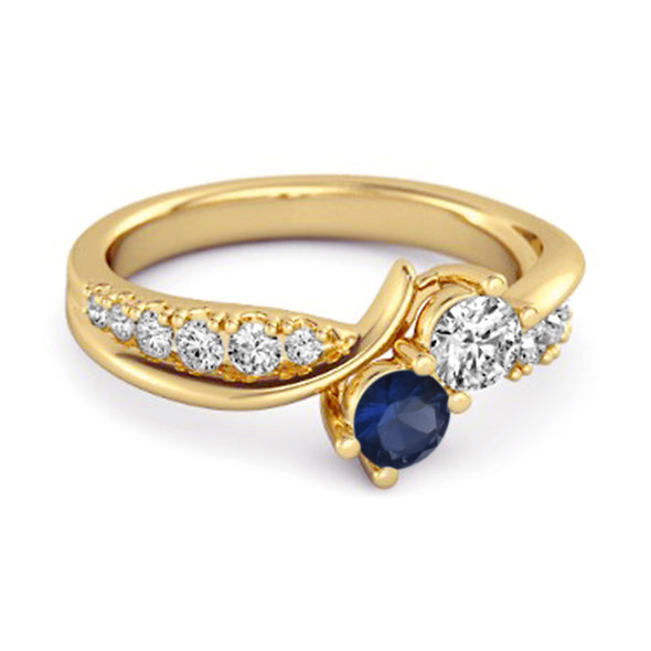 Round Cut Blue Sapphire Two Stone Swirl 925 Silver Anniversary Ring